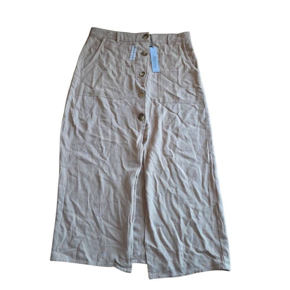 Arianna by howards juniors Sz L beige linen blend button front midi maxi skirt N